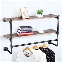 HAOVON Industrial Pipe Clothing Rack, 2 Tier, 42in