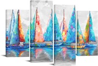 LevvArts 4- Panel Sailboat Canvas Wall Art