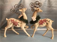 TWO FANCY REINDEER 12 INCHES TALL. MADE OF WOOD &
