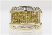 1.60 Ct Yellow Diamond Men Cluster Ring 14 Kt