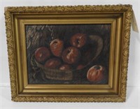 Nicely framed primitive oil on canvas of apples