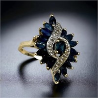 10k Yellow Gold Ring w/ Sapphires & White Stones