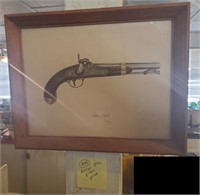 Aston 1842 pistol gun print 16x13 oak frame