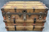 Antique Flat Top Steamer Trunk