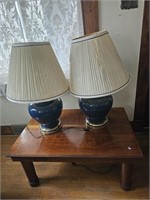 Wooden Coffee Table w/ (2) Lamps
