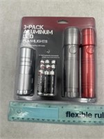 NEW Lot of 3- Aluminum LED Flashlights