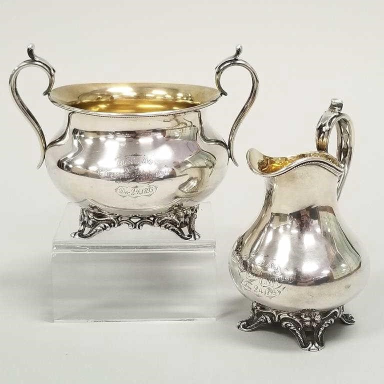 Antique American sterling silver sugar bowl &