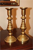 Pair of Beehive Pattern Brass Candle Holders #