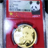 2019 Chinese Gold Panda 500 Yen NGC - MS70