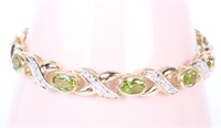 14K YELLOW GOLD DIAMOND PERIDOT TENNIS BRACELET