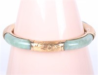 14K YELLOW GOLD ASIAN STYLE SPINACH JADE BRACELET