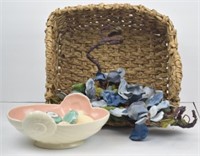 Woven Basket, Potpurri Bowl, Faux Flowers & Soaps