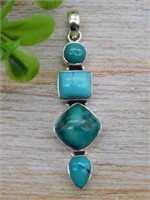 STERLING SILVER TURQUOISE PENDANT ROCK STONE LAPID