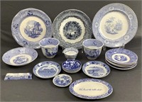 Assorted Antique Blue Transferware Including