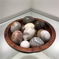 Alabaster Eggs in Birdseye Maple Bowl