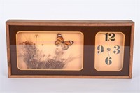 Vintage Mid Century Clock w/ Dried Floral, Butterf