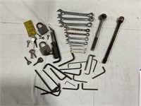 Wrenches, hex keys, padlocks, wrench extender