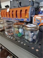 Two Miniture Jars w/ Glass Marbles and Clay
