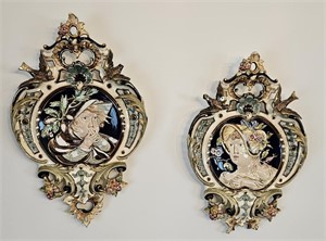 Antique Ditmar Gilded Majolica Profile Plates
