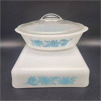 Glasbake 9x9 & Oval Blue Thistle Casserole Dishes