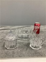 Coin Glass Cream and Sugar and Bowl