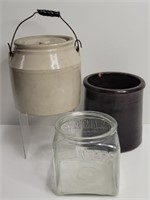 Crock Jar, Crock & Glass Planters Jar