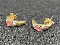 14k Earrings with Pink and White Stone