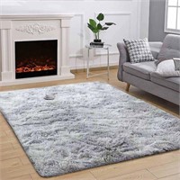 NEW $40 5'x6' Grey and White Fluffy Area Rug