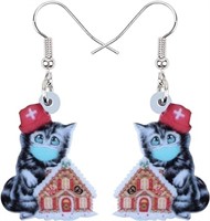 Cute Christmas Cat Earrings Dangle For Women