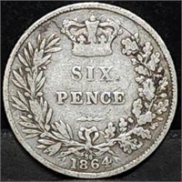 1864 Queen Victoria Silver Six Pence