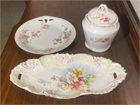 Vintage Floral Plates & Covered Jar