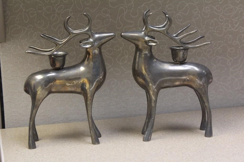 Pair of Silverplated Deer Candle Holders