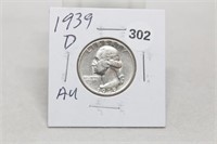 1939-D AU Silver Washington Quarter