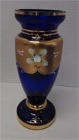 Czech Bohemian Blue & Gold Vase