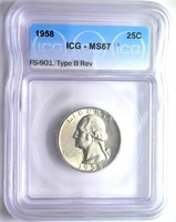 1958 FS-901 T-B REV Quarter ICG MS67 LISTS $1250