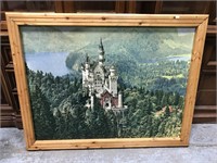 Large wood framed European castle portrait