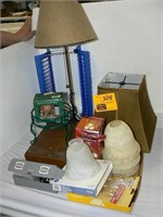 LAMP, LAMPSHADE, JEWELRY BOX, TERRA COTTA