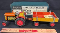 NEAT VINTAGE TIN LITHO SCHILLING TRACTOR & TRAILER