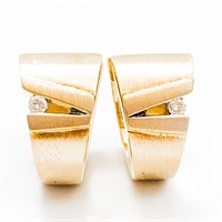 Contemporary 18k Brushed Gold & Diamond Earrings