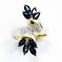 Sapphire & Diamond 14k Gold Bypass Statement Ring