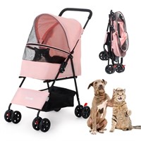 E5044  Zoolike Pet Stroller, Cat Dog Cage, Pink