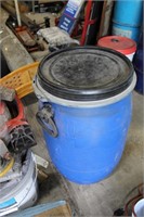 Blue plastic barrel with lid