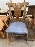 Vintage Carved Oak Padded Rocking Chair