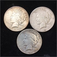 (3) Peace Silver Dollars 1923-S and Two 1924-S