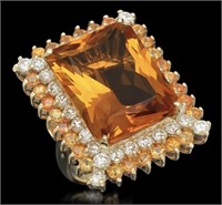 Certified 21.81 Cts  Citrine Sapphire Diamond Ring