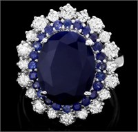 Certified 8.20 Cts Blue Sapphire Diamond Ring