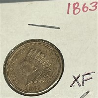 Copper U.S. Indian Head One Cent 1863