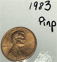 Copper U.S. Lincoln Head One Cent 1983 ERROR Pinpr