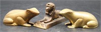 TWO BRASS FROGS & EGYPTIAN SHPINX STATUE