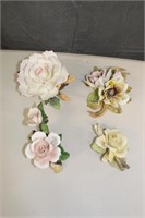 4 PC CAPIDEMONTE STYLE FLOWERS - SOME DAMAGE